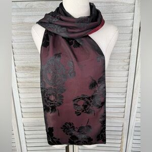 BETMAR Women's Satin Burn Out Rose Pattern Scarf Burgundy/Black